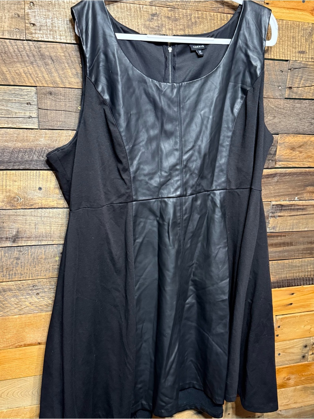 Torrid Womens Plus Sz 28 Black Faux Vegan Leather Mixed Fabric Skater Dress